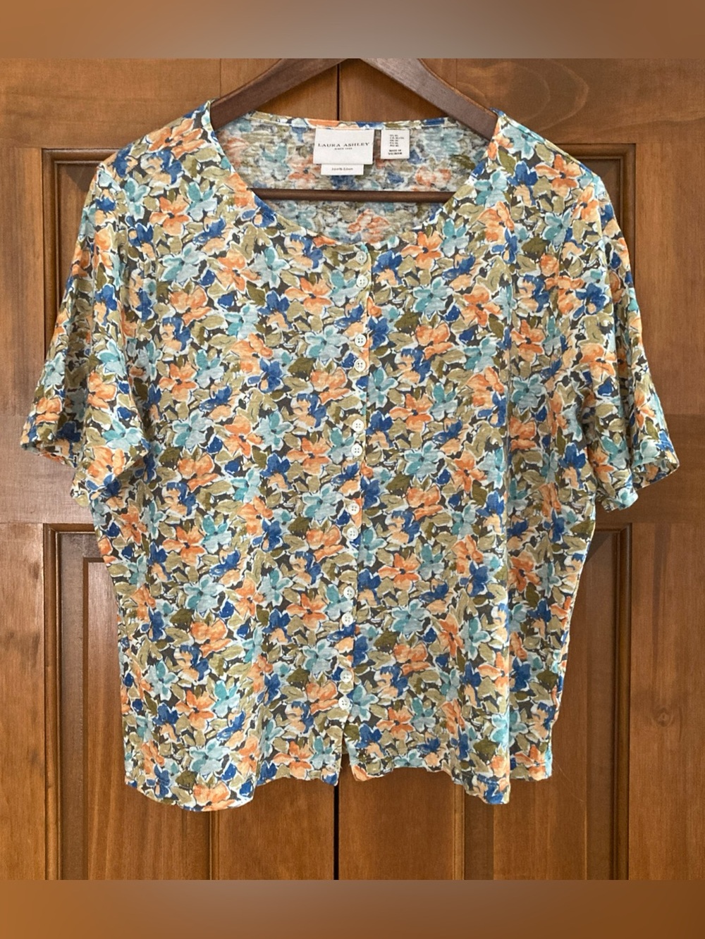 Laura Ashley Multicolor Floral Button-Front Short Sleeve Blouse